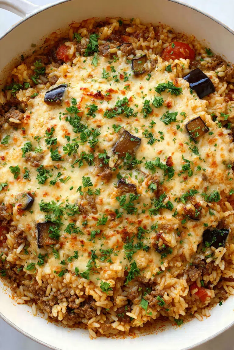 One-pot Moussaka Beef Rice Pilaf