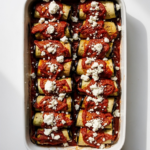 Baked Eggplant Rolls with Roasted Tomato & Feta Sauce
