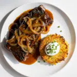 SAUCY HONEY & MISO FRENCH ONION SHORT RIBS WITH SOUR CREAM & CHIVES POTATO CAKE!