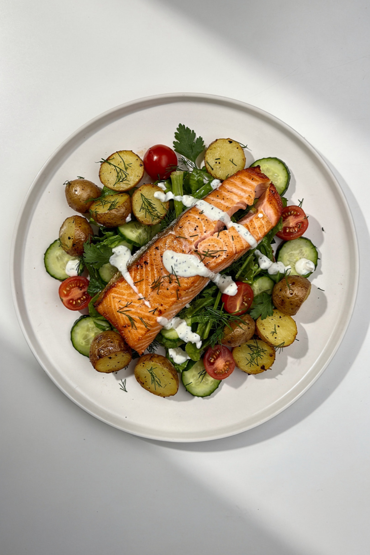 Roasted Salmon & Potato Salad with Kefir Dressing