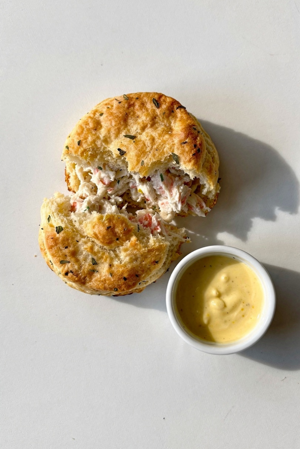 Crab Stuffed Cheddar Bay Biscuit With A Lemon Butter Sauce