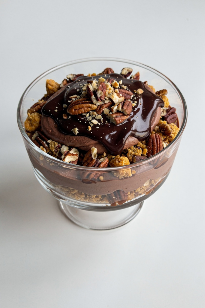 Chocolate Mousse with Pecan Praliné Crunch